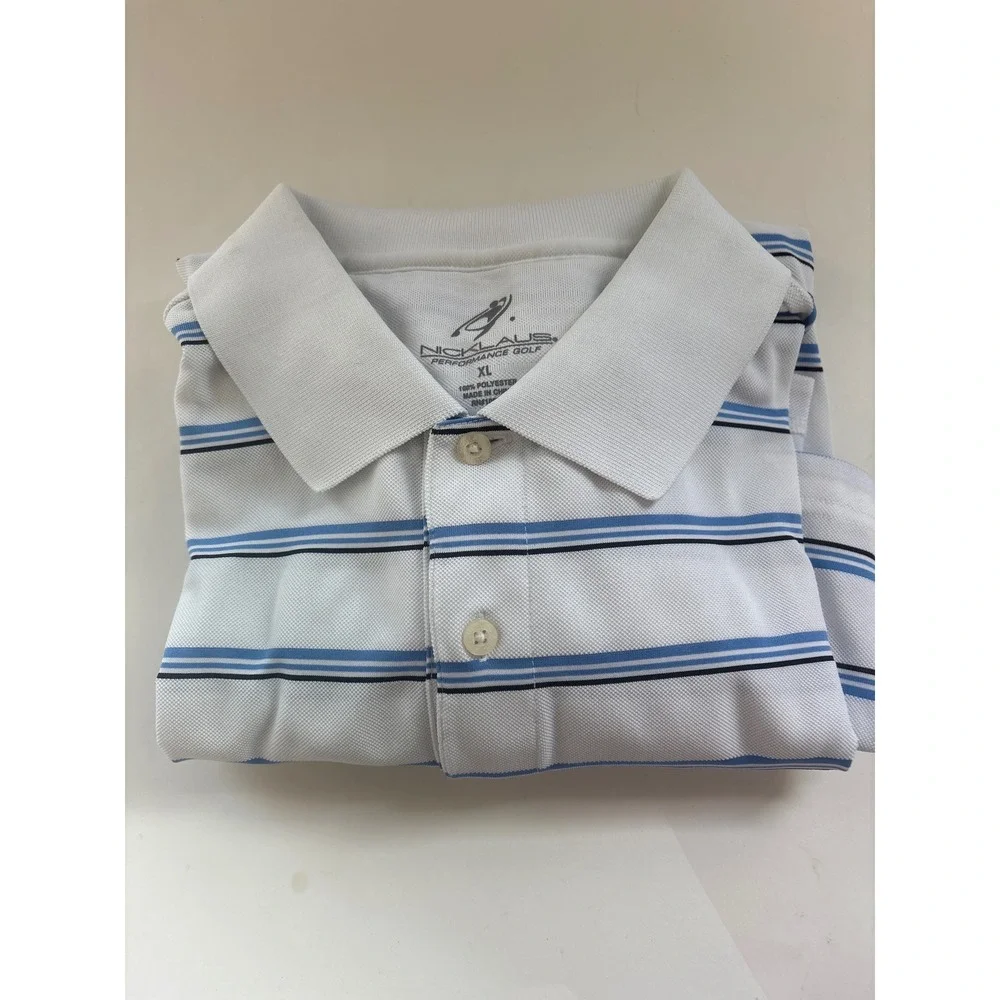 Nicklaus‎ Performance Golf Polo Shirt Men's XL Striped White Blue